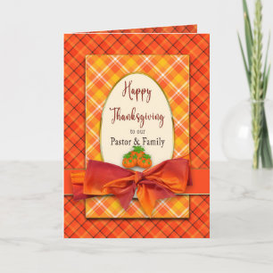 Thanksgiving Pastor N Family Orange Plaids and Bow Card