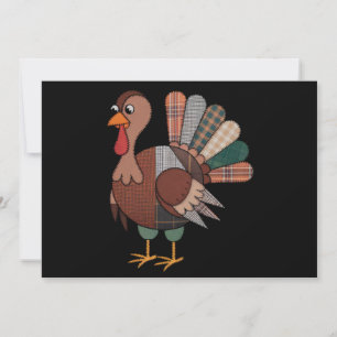 Thanksgiving Patchwork Quilted Turkey Fall Invitation