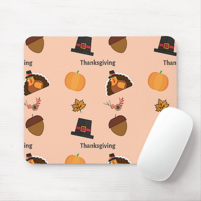 Thanksgiving pattern on pink mouse mat (With Mouse)