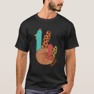 Thanksgiving Peace Sign Peace Love Turkey Hand Gra T-Shirt