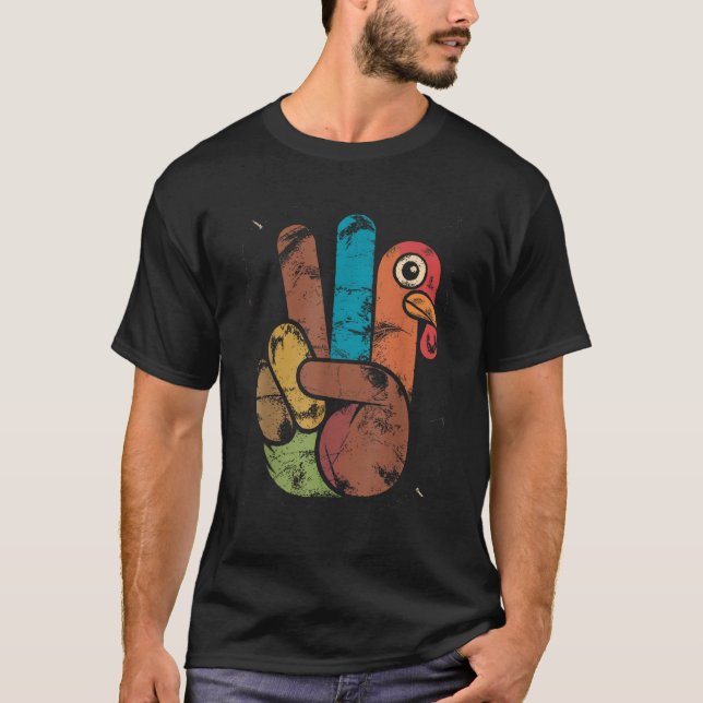 Thanksgiving Peace Sign Turkey Hand Funny Hippie  T-Shirt (Front)