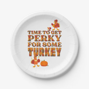 Thanksgiving PERKY FOR TURKEY Plaid Paper Plate