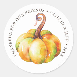 Thanksgiving personalised pumpkin watercolor classic round sticker
