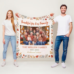 Thanksgiving Photo Blanket Family Fleece Autumn