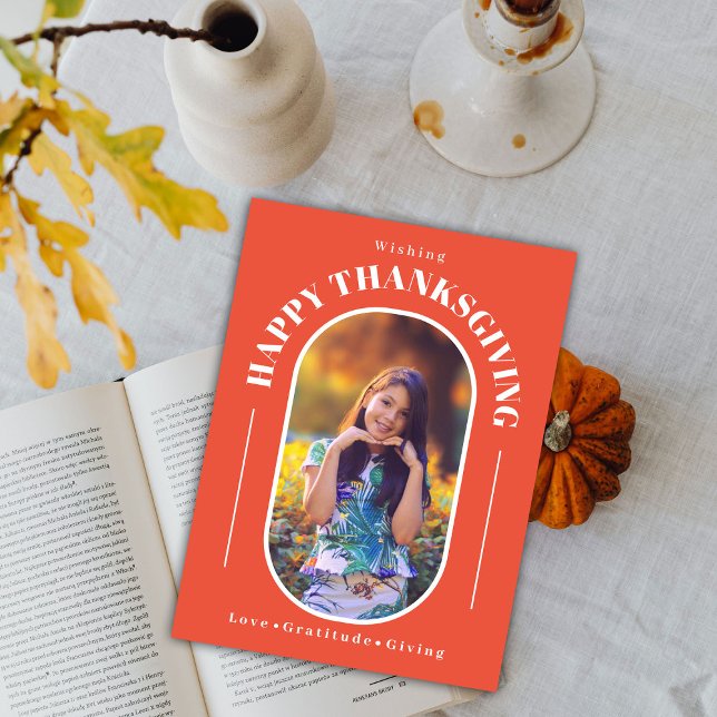 Thanksgiving Photo Modern Orange Holiday Card (Creator Uploaded)