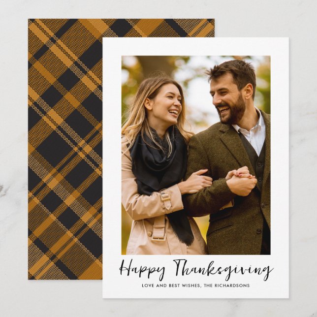Thanksgiving Photo Plaid Holiday Card (Front/Back)