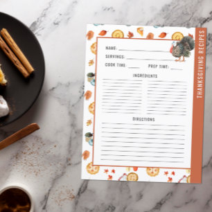 Thanksgiving Pie   2 Sided Recipe Binder Page