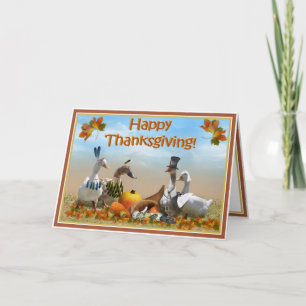 Thanksgiving Pilgrim and Indian Ducks Holiday Card