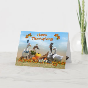 Thanksgiving Pilgrim and Indian Ducks Holiday Card