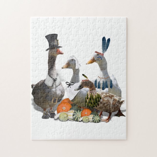 Thanksgiving Pilgrim and Indian Ducks Jigsaw Puzzle (Vertical)
