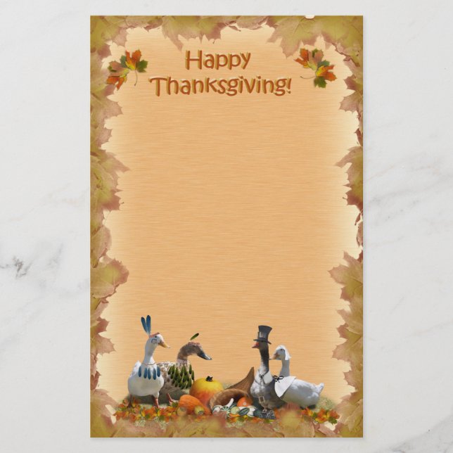 Thanksgiving Pilgrim and Indian Ducks Stationery (Front)