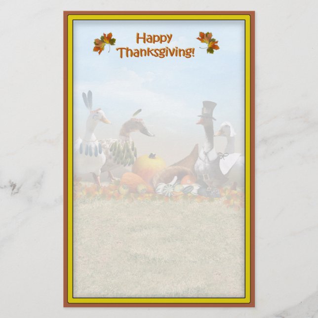 Thanksgiving Pilgrim and Indian Ducks Stationery (Front)