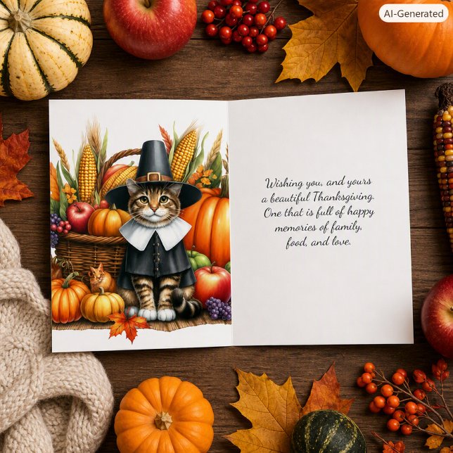 Thanksgiving Pilgrim Cat Holiday Card (Creator Uploaded)
