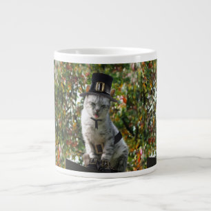 Thanksgiving Pilgrim Cat Large Coffee Mug