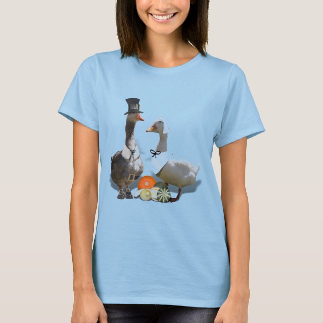 Thanksgiving Pilgrim Duck Couple T-Shirt (Front)