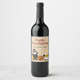 Thanksgiving Pilgrim Fathers, pumpkin & turkey, Wine Label
