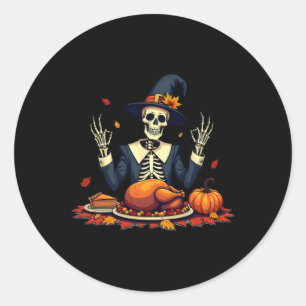 Thanksgiving Pilgrim Funny Skeleton Feast Fall Aut Classic Round Sticker