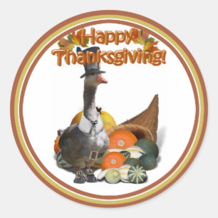 Thanksgiving Pilgrim Goose Classic Round Sticker