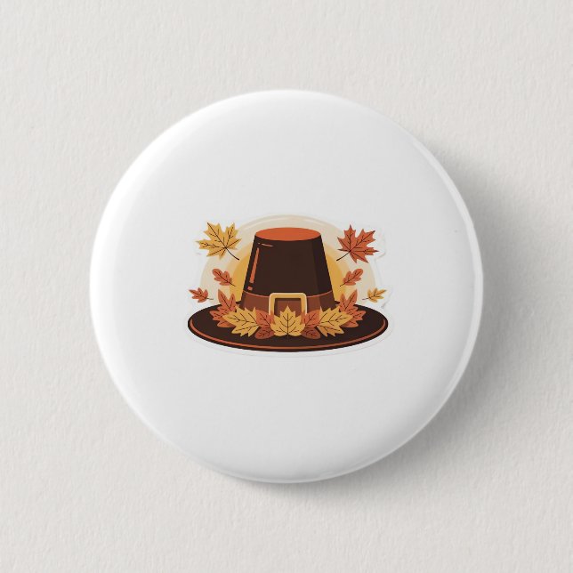 Thanksgiving Pilgrim Hat – Autumn Harvest Design C 6 Cm Round Badge (Front)