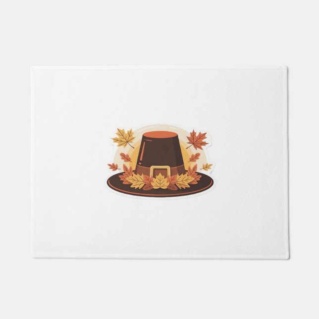 Thanksgiving Pilgrim Hat – Autumn Harvest Design C Doormat (Front)