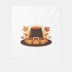 Thanksgiving Pilgrim Hat – Autumn Harvest Design C Fleece Blanket