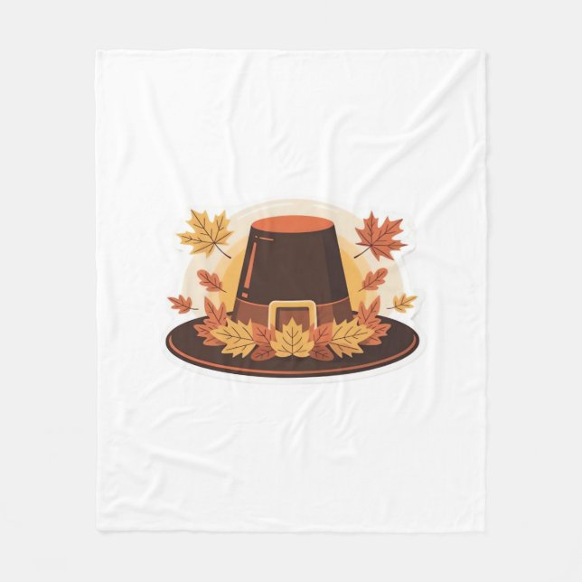 Thanksgiving Pilgrim Hat – Autumn Harvest Design C Fleece Blanket (Front)