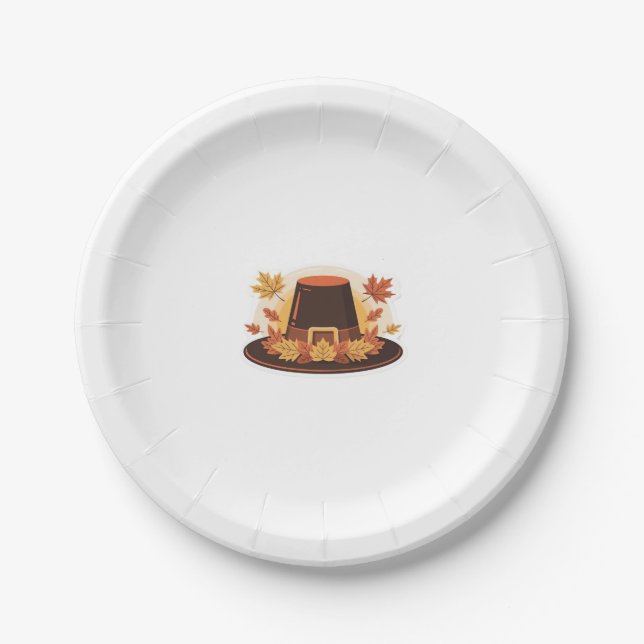 Thanksgiving Pilgrim Hat � Autumn Harvest Design C Paper Plate (Front)