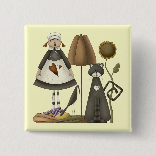 Thanksgiving Pilgrim Life Square Button (Front)