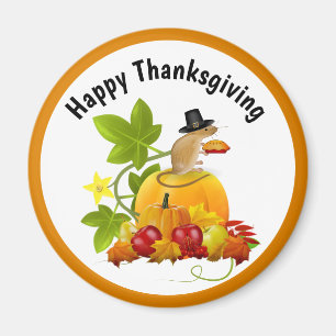 Thanksgiving Pilgrim Mouse and Pumpkin Fridge  Magnet