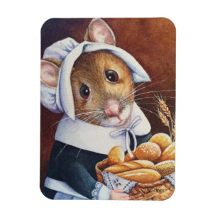 Thanksgiving Pilgrim Mouse Bread Basket Art Magnet