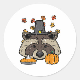 Thanksgiving Pilgrim Racoon Cute Fall Autumn Men Classic Round Sticker