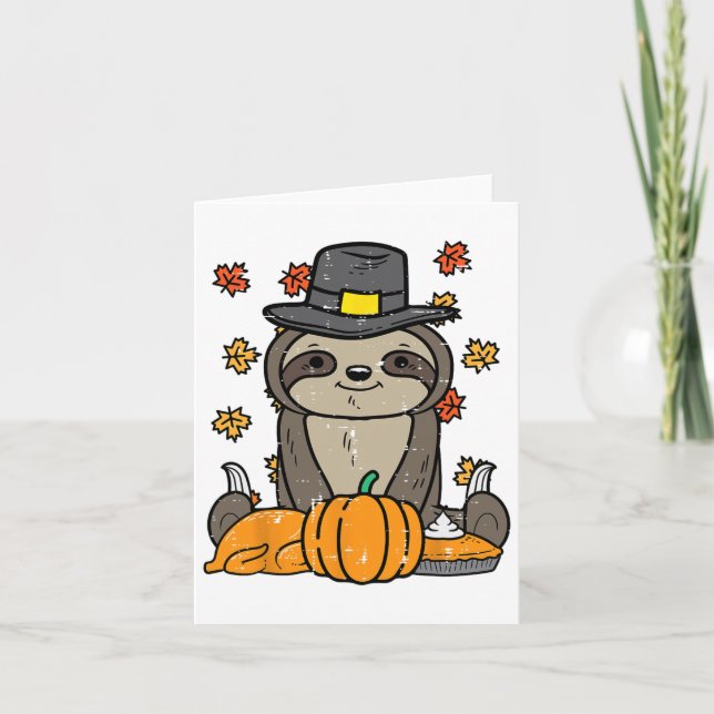 Thanksgiving Pilgrim Sloth Cute Fall Autumn Men Wo Card (Front)