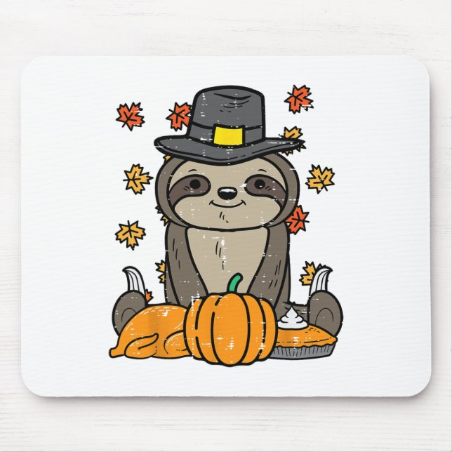 Thanksgiving Pilgrim Sloth Cute Fall Autumn Men Wo Mouse Mat (Front)