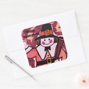THANKSGIVING PILGRIM  SQUARE STICKER