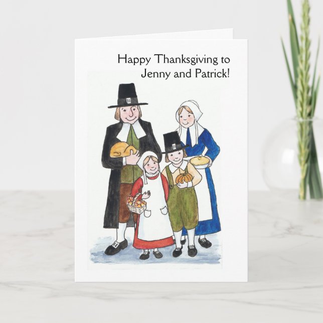 Thanksgiving Pilgrims Greeting Card to Personalise (Front)