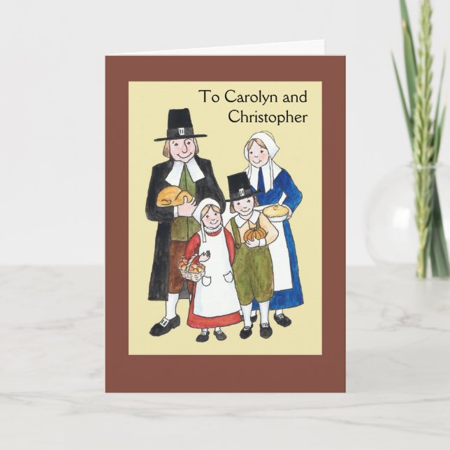 Thanksgiving Pilgrims Greeting Card to Personalise (Front)