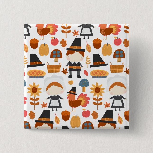 Thanksgiving Pilgrims Harvest Pattern 15 Cm Square Badge (Front)