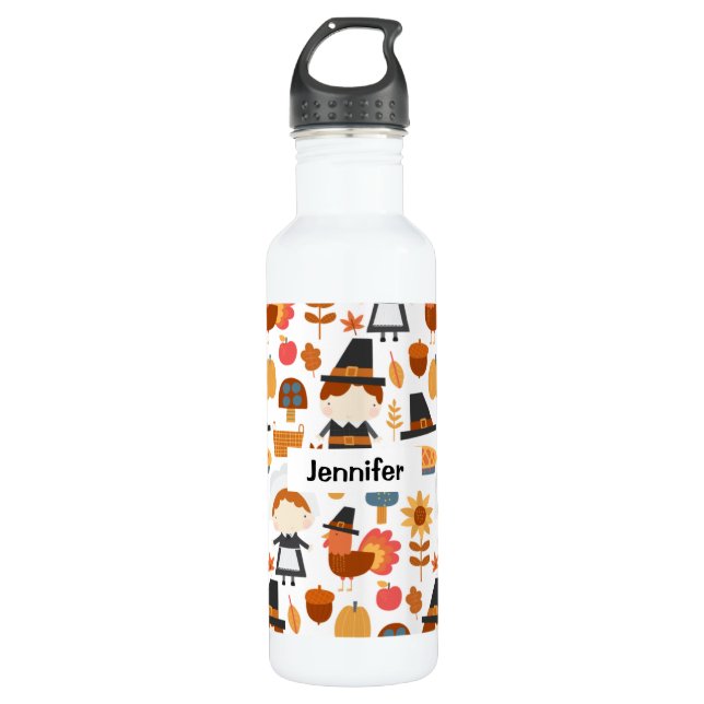  Thanksgiving Pilgrims Harvest Pattern 710 Ml Water Bottle (Front)