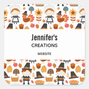 Thanksgiving Pilgrims Harvest Pattern Business Square Sticker