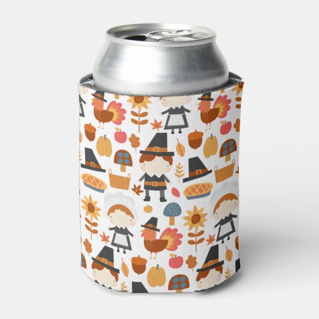  Thanksgiving Pilgrims Harvest Pattern Can Cooler (Can Front)
