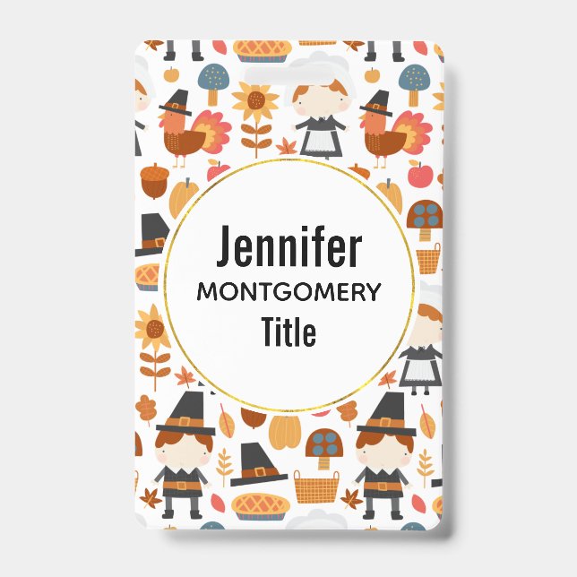 Thanksgiving Pilgrims Harvest Pattern ID Badge (Front)