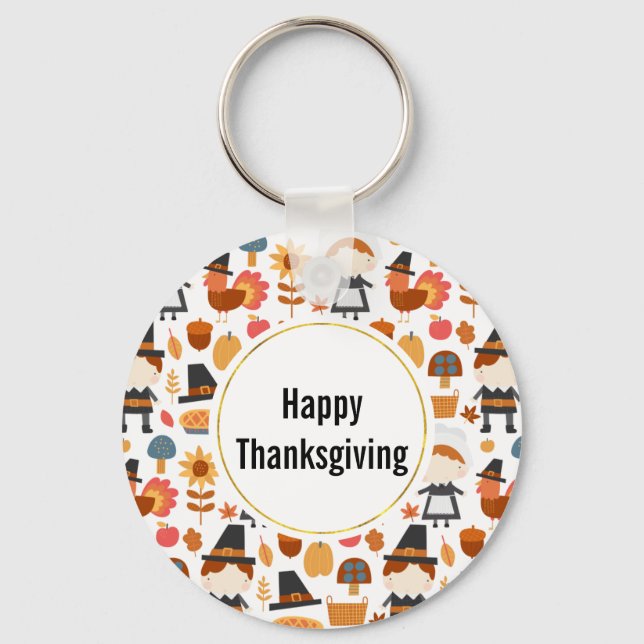 Thanksgiving Pilgrims Harvest Pattern Key Ring (Front)