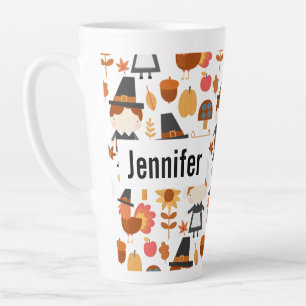 Thanksgiving Pilgrims Harvest Pattern Latte Mug