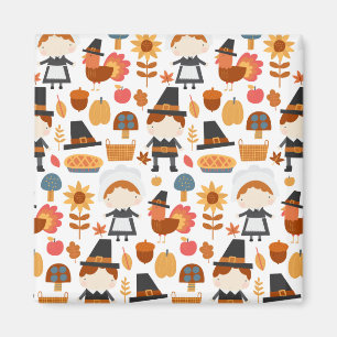 Thanksgiving Pilgrims Harvest Pattern Magnet