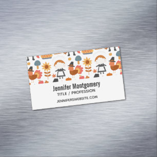 Thanksgiving Pilgrims Harvest Pattern Magnetic Business Card