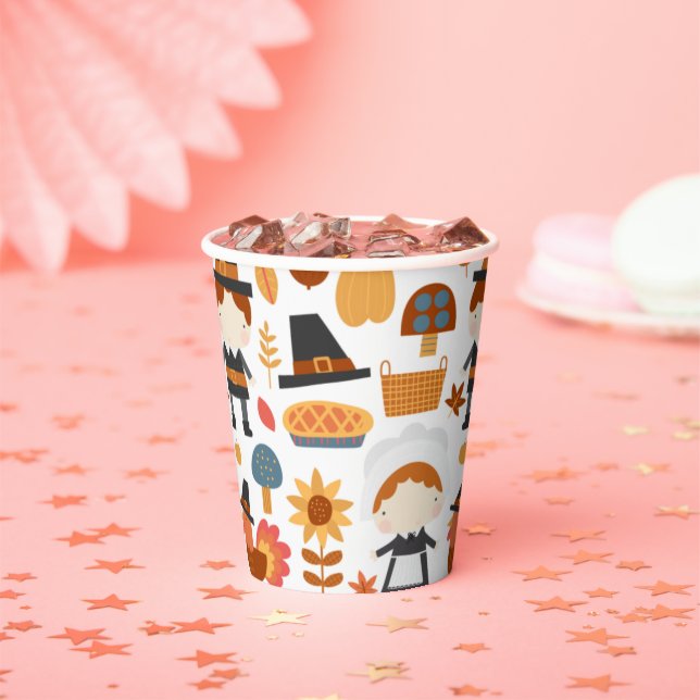  Thanksgiving Pilgrims Harvest Pattern Paper Cups (Insitu)