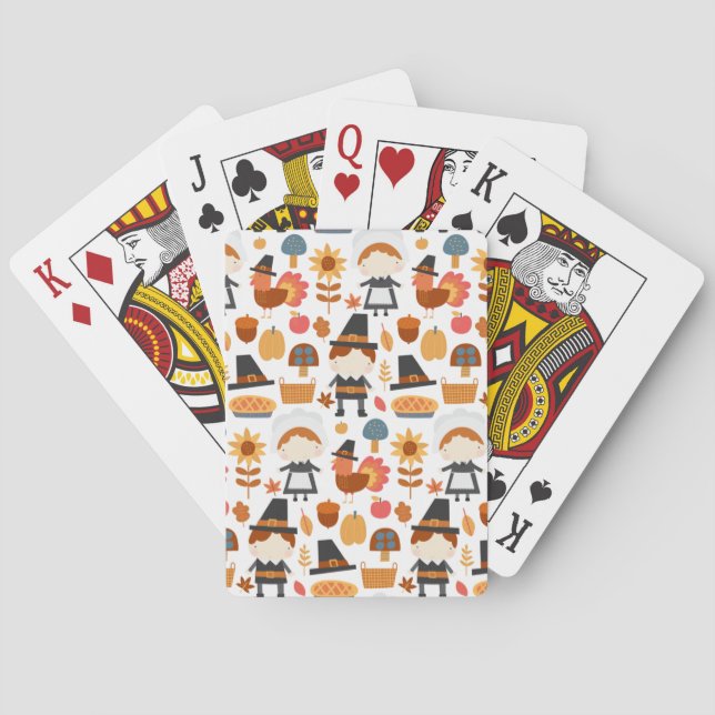 Thanksgiving Pilgrims Harvest Pattern Playing Cards (Back)