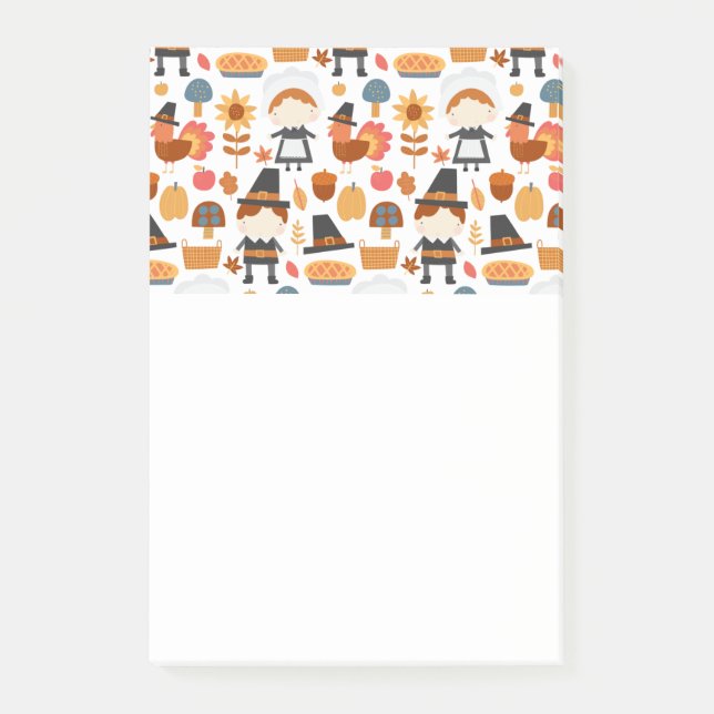 Thanksgiving Pilgrims Harvest Pattern Post-it Notes (Front)