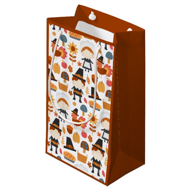 Thanksgiving Pilgrims Harvest Pattern Small Gift Bag (Front Angled)