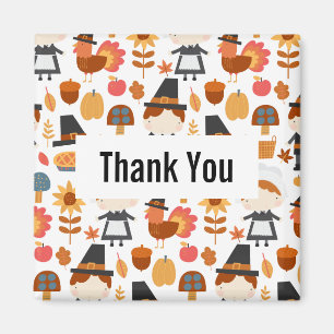 Thanksgiving Pilgrims Harvest Pattern Thank You Magnet